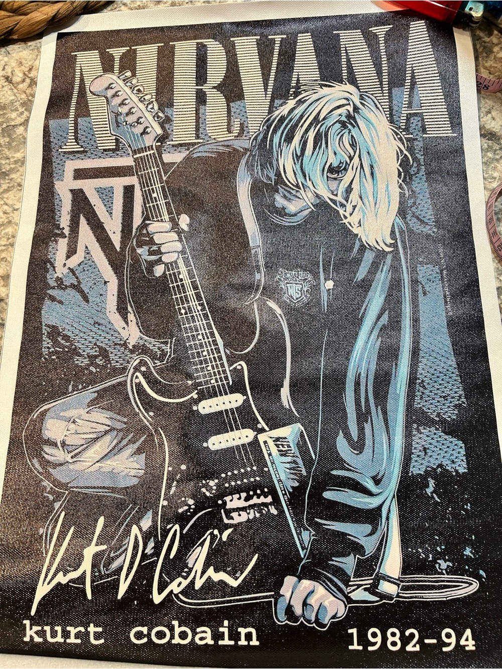 Nirvana Kurt Cobain Graphic Wall Art Poster - Black & Light Blue